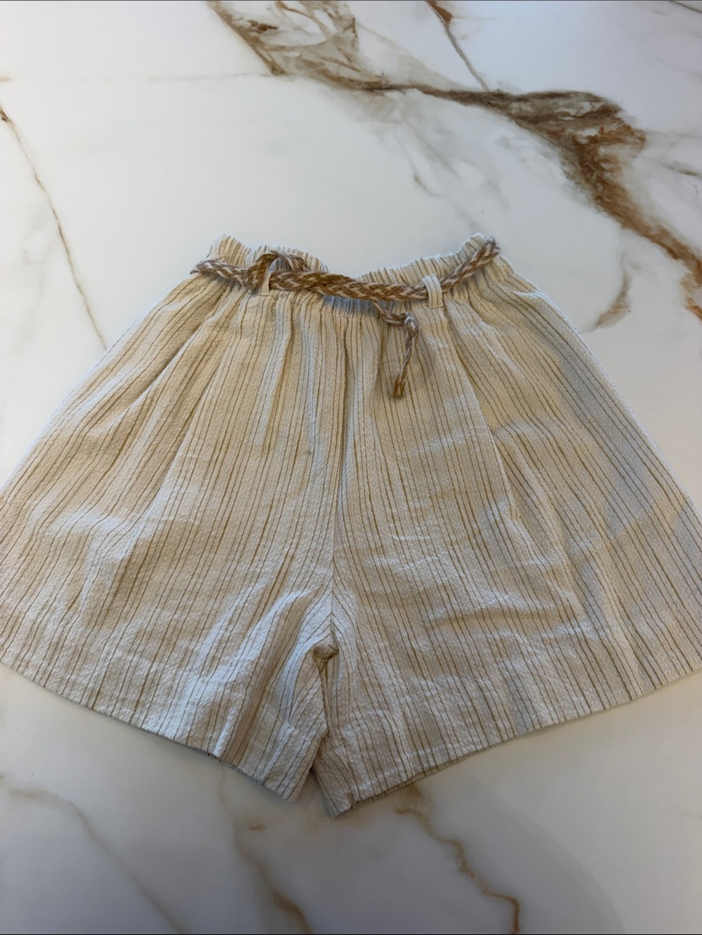 Zara Cream Striped Elastic-Waist shorts 11-12